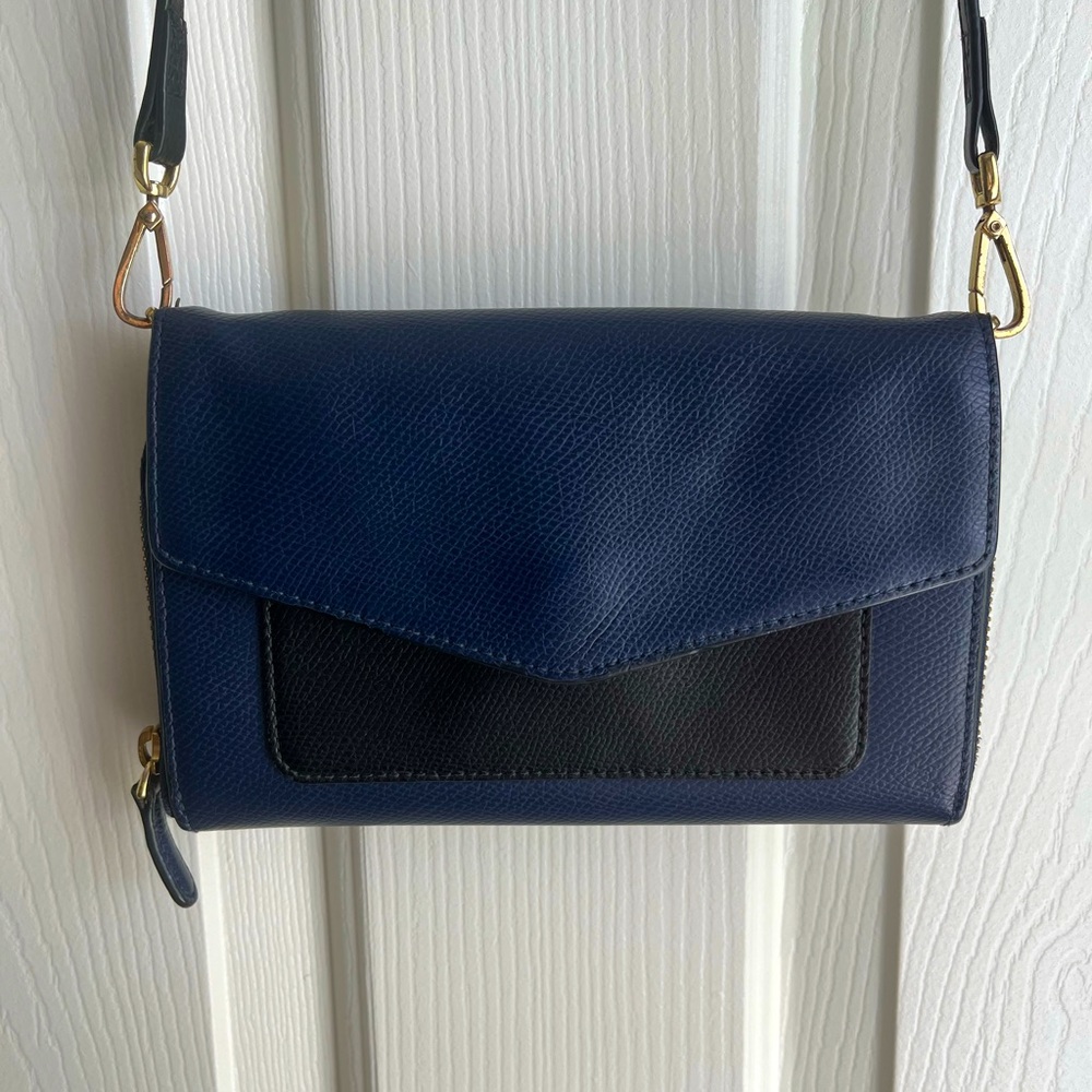 Vera Bradley Wallet Crossbody Leather Purse Wallet Organizer Blue Black Gold
